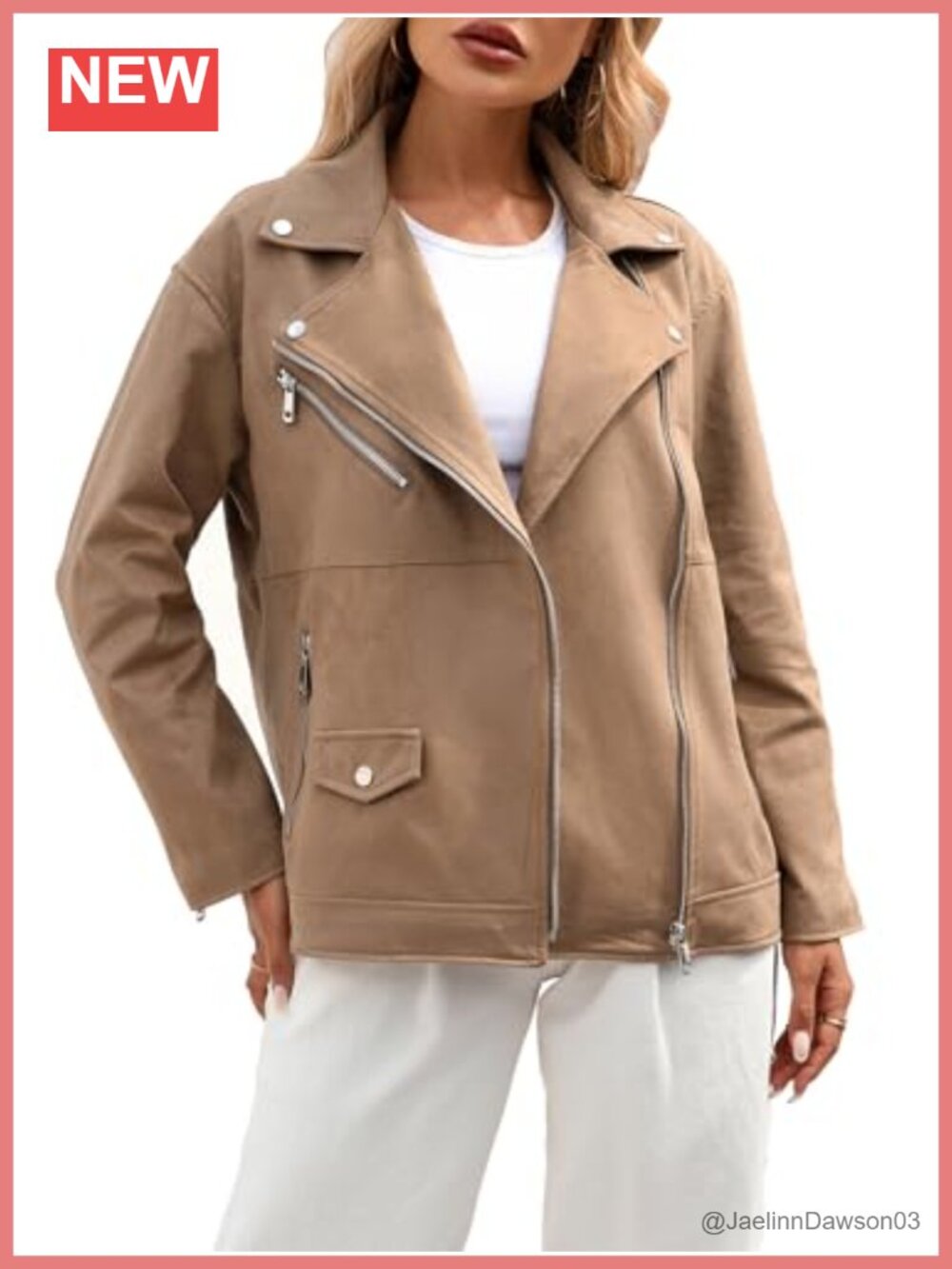 Faux Leather Moto Jacket Zip Up Loose Fit Biker Coat